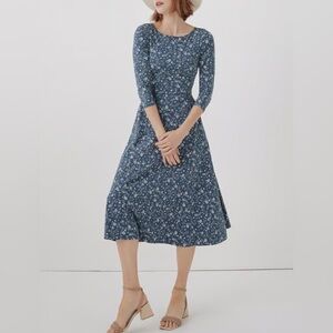 Pact Western Floral French Navy Fit & Flare Open-Back Dress Organic Cotton Large